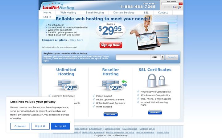Screenshot of localnethosting.com