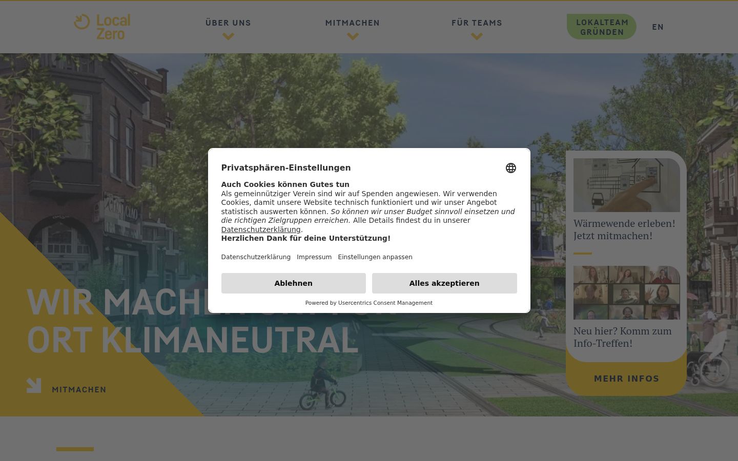 Screenshot del banner di consenso mostrato prima di qualsiasi interazione