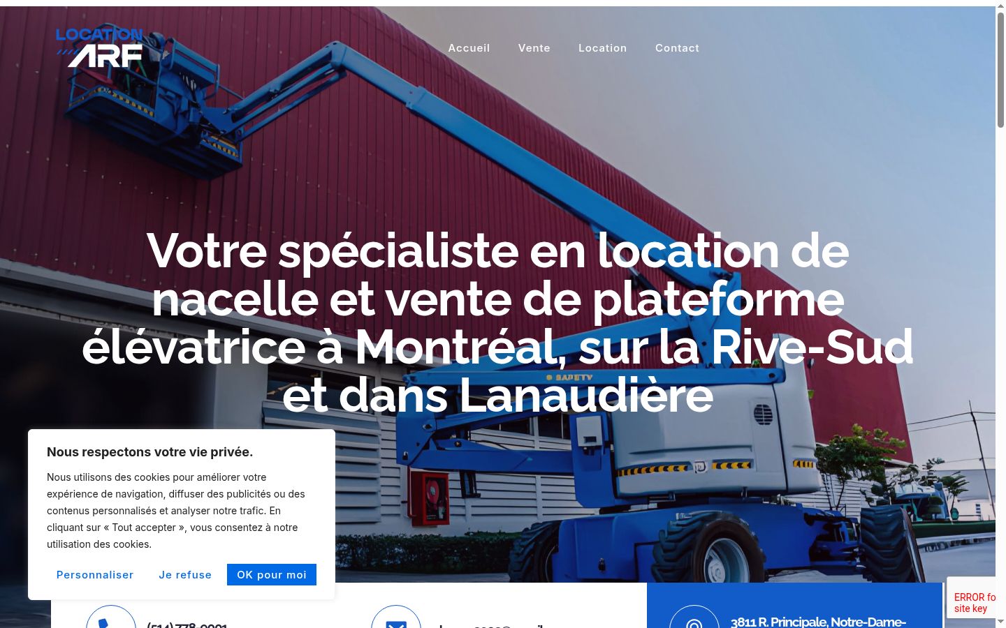 Capture d'écran de la bannière de consentement affichée avant toute interaction
