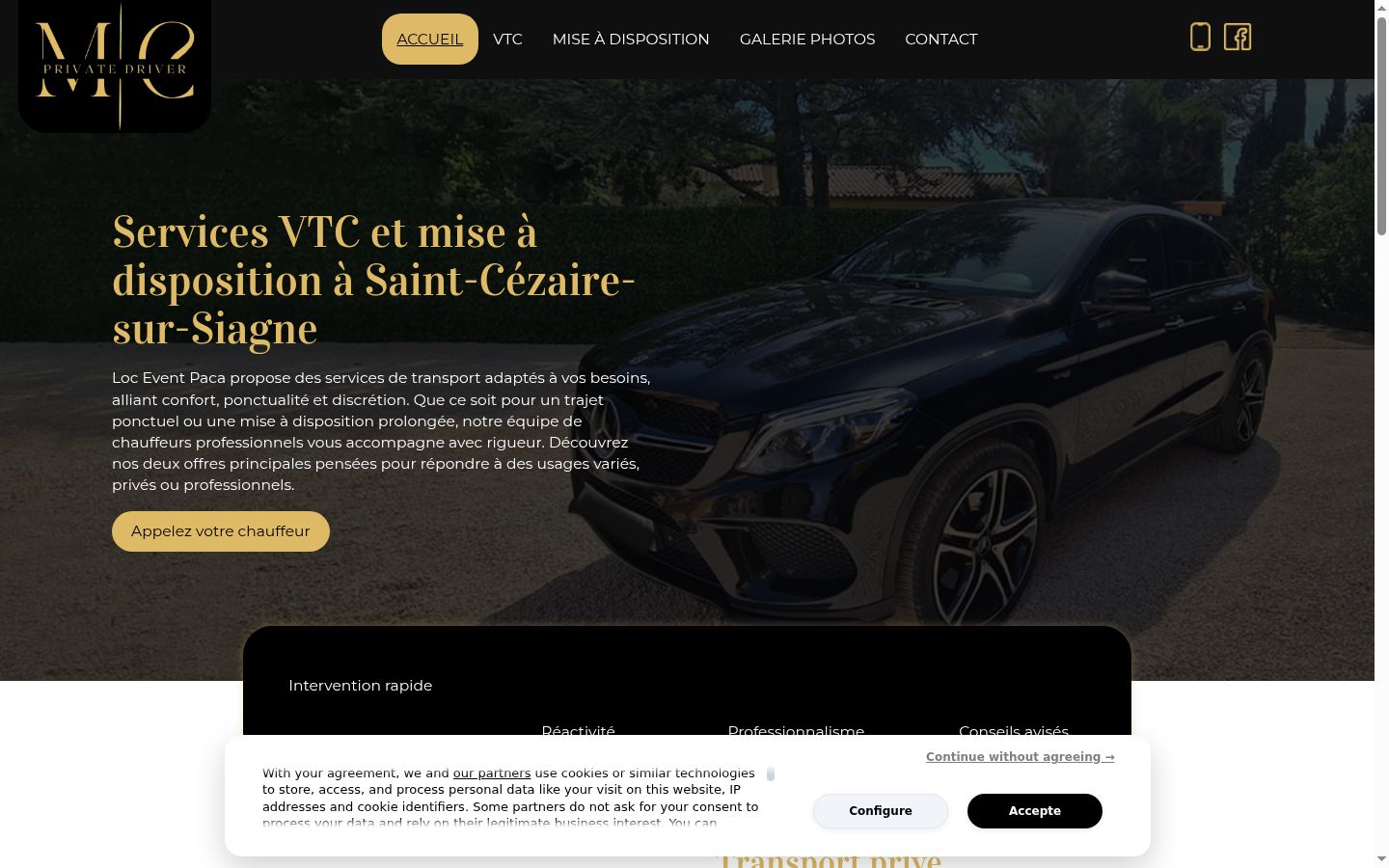 Capture d'écran de la bannière de consentement affichée avant toute interaction