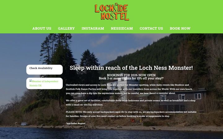 Screenshot of lochsidehostel.com