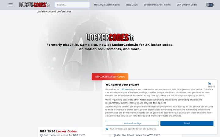Screenshot of lockercodes.io