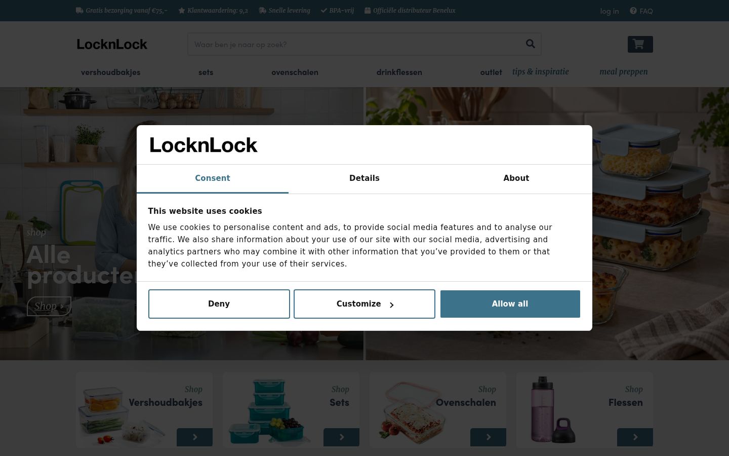 Screenshot del banner di consenso mostrato prima di qualsiasi interazione