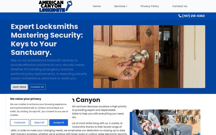 Screenshot of locksmithamericancanyon.com