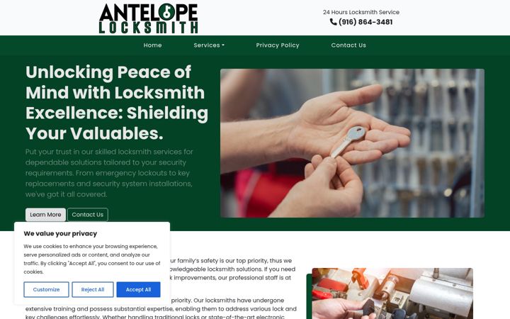 Screenshot of locksmithantelope.com