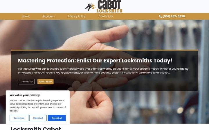 Screenshot of locksmithcabot.com