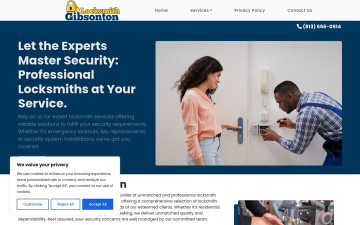 Screenshot of locksmithgibsonton.com