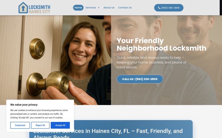 Screenshot of locksmithhainescity.com