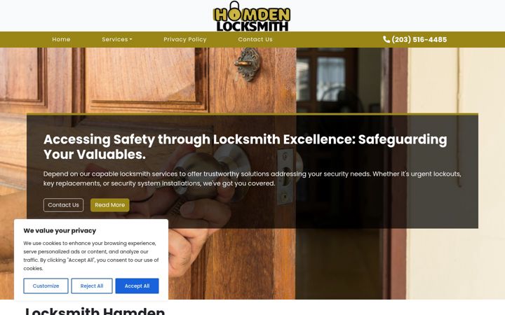Screenshot of locksmithhamden.com
