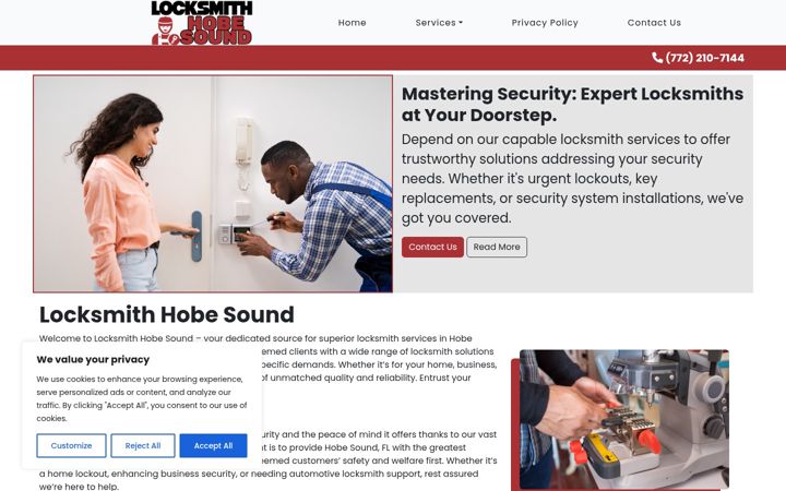 Screenshot of locksmithhobesound.com