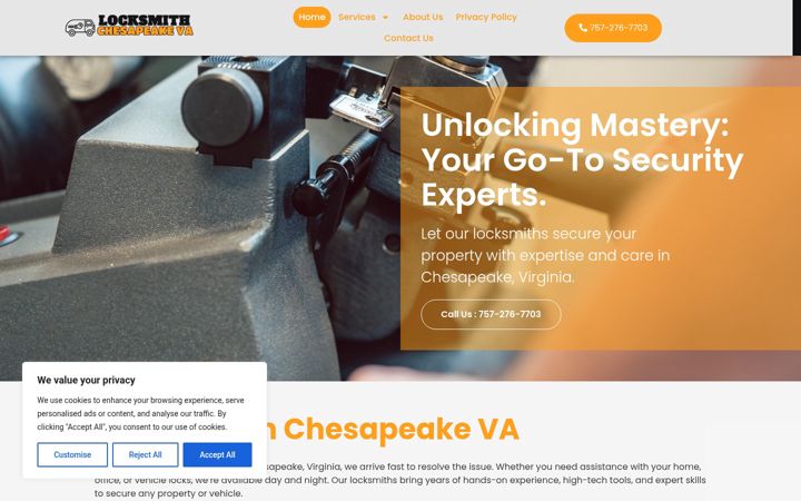 Screenshot of locksmithinchesapeakeva.com