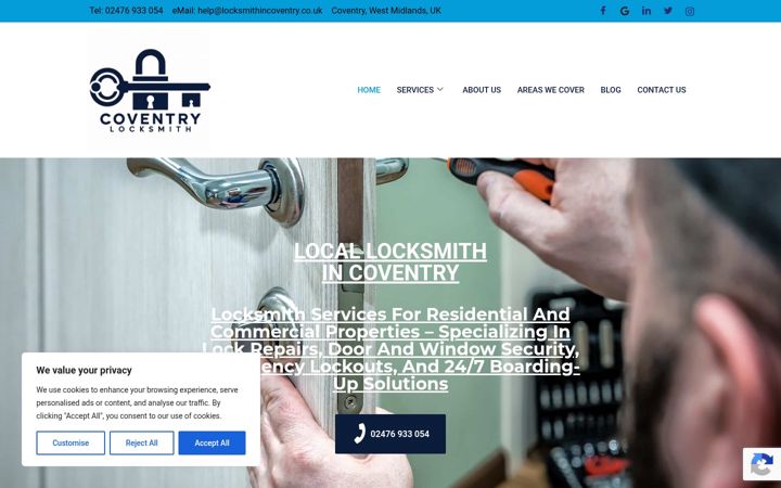 Screenshot of locksmithincoventry.co.uk