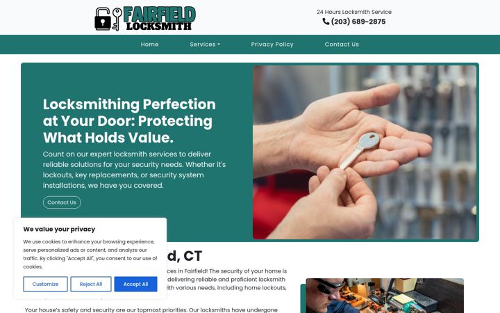 Screenshot of locksmithinfairfieldct.com