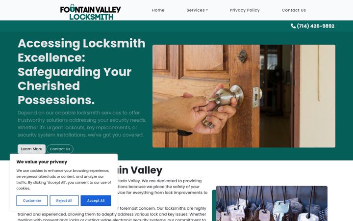 Screenshot of locksmithinfountainvalley.com