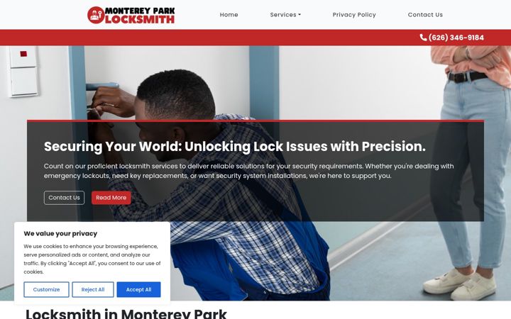 Screenshot of locksmithinmontereypark.com