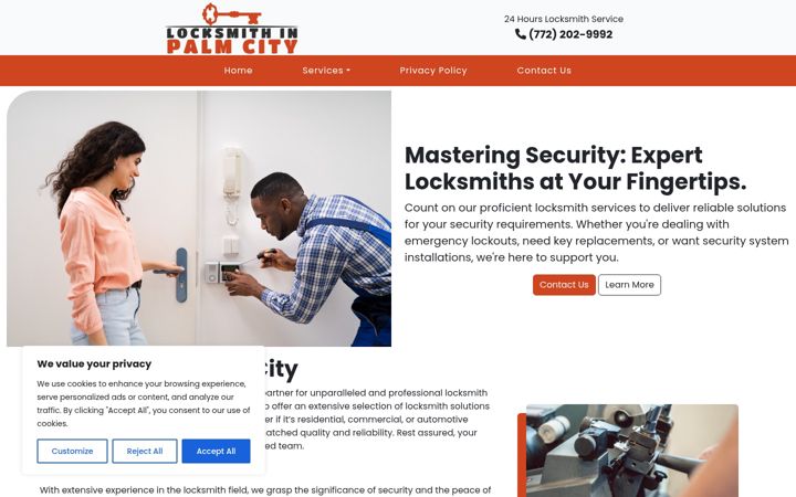 Screenshot of locksmithinpalmcity.com