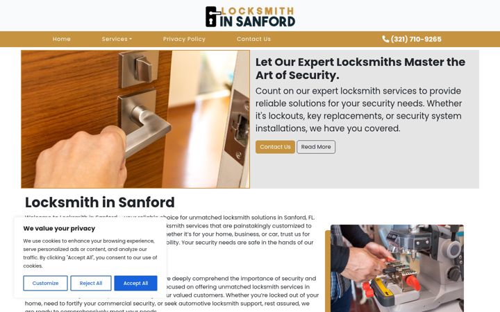 Screenshot of locksmithinsanford.com