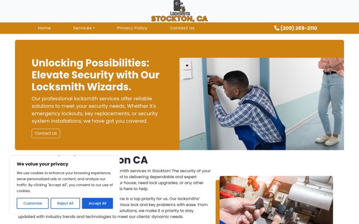 Screenshot of locksmithinstocktonca.com