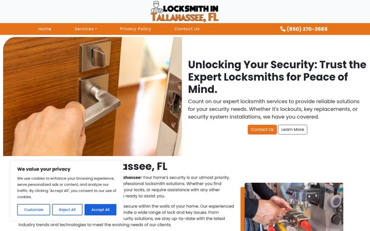 Screenshot of locksmithintallahasseefl.com