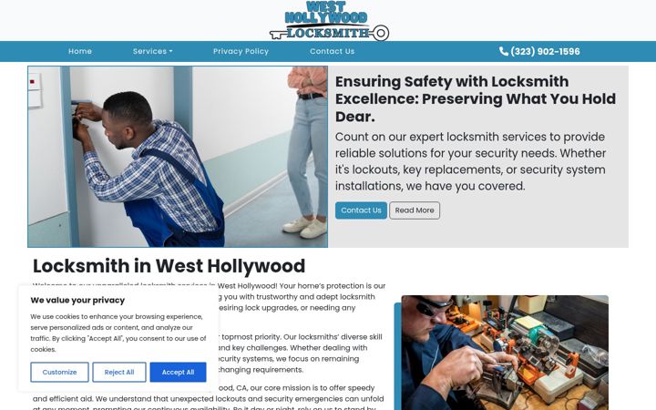 Screenshot of locksmithinwesthollywood.com