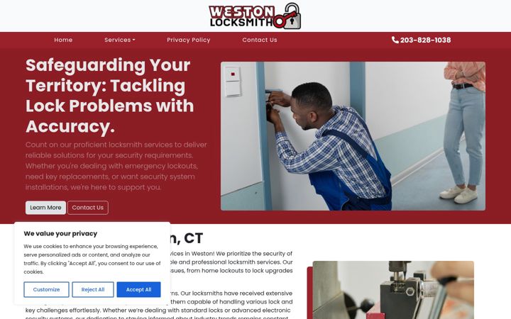 Screenshot of locksmithinwestonct.com