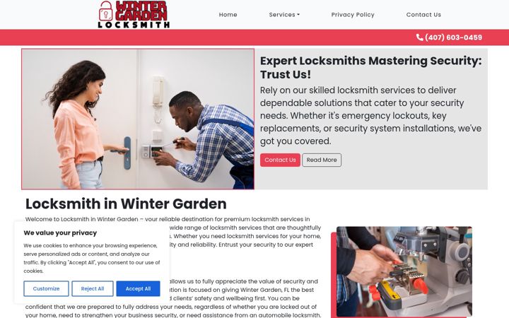 Screenshot of locksmithinwintergarden.com