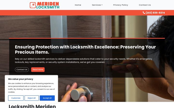Screenshot of locksmithmeriden.com