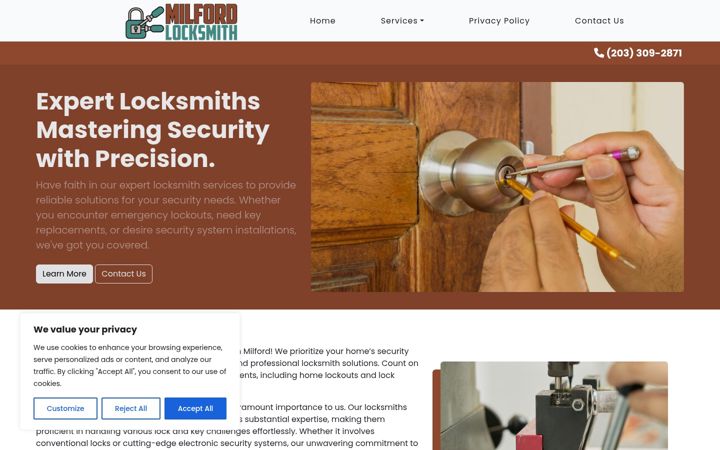 Screenshot of locksmithmilford.com