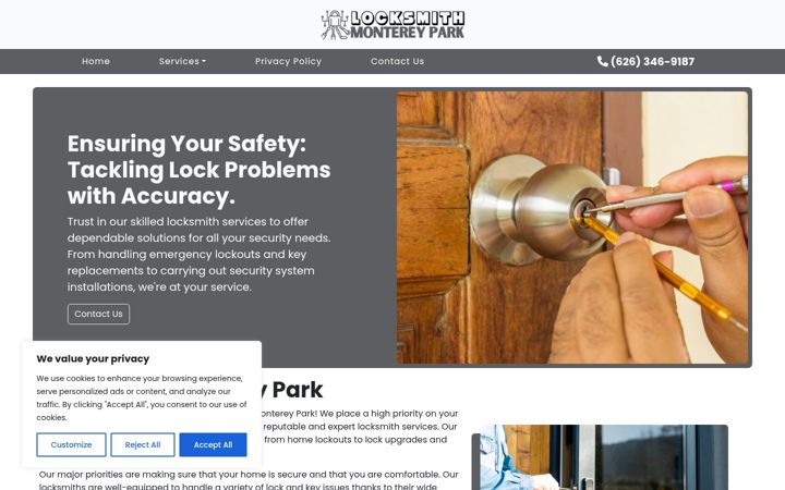 Screenshot of locksmithmontereypark.com
