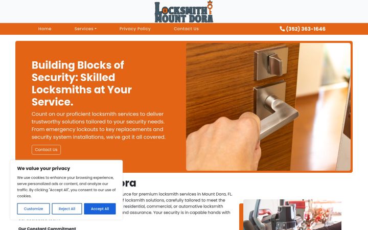Screenshot of locksmithmountdora.com