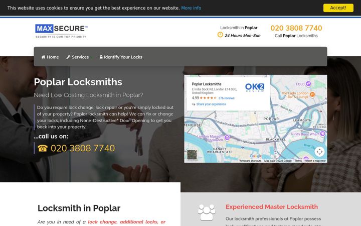 Screenshot of locksmithpoplar.co.uk