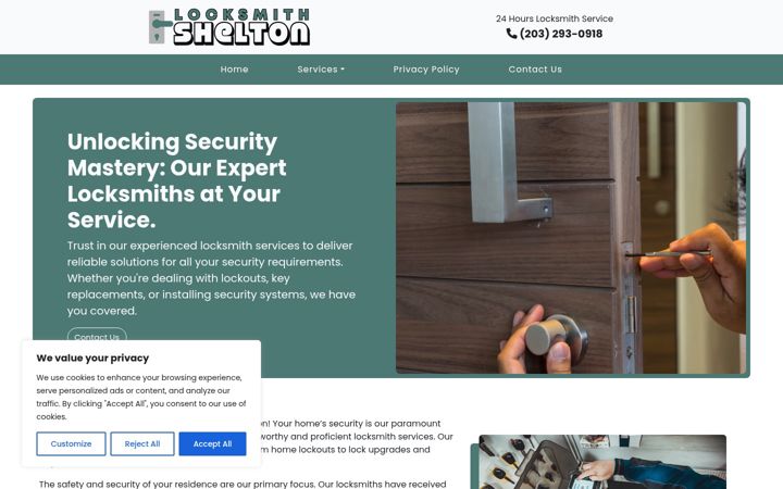 Screenshot of locksmithshelton.com