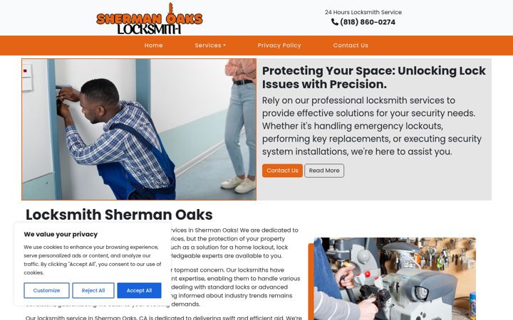 Screenshot of locksmithshermanoaks.com