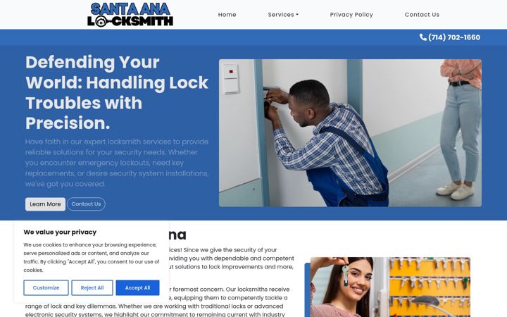 Screenshot of locksmithssantaana.com