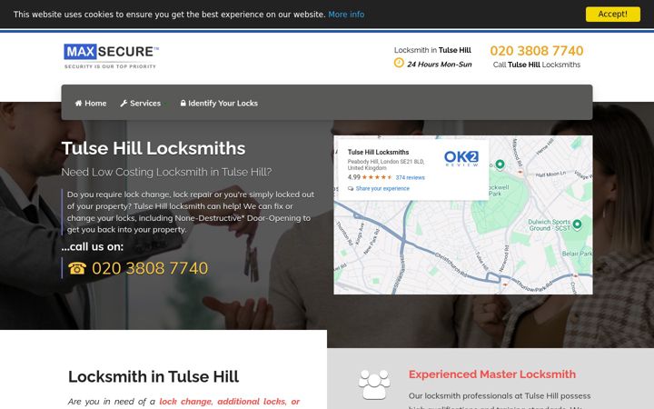 Screenshot of locksmithtulsehill.co.uk