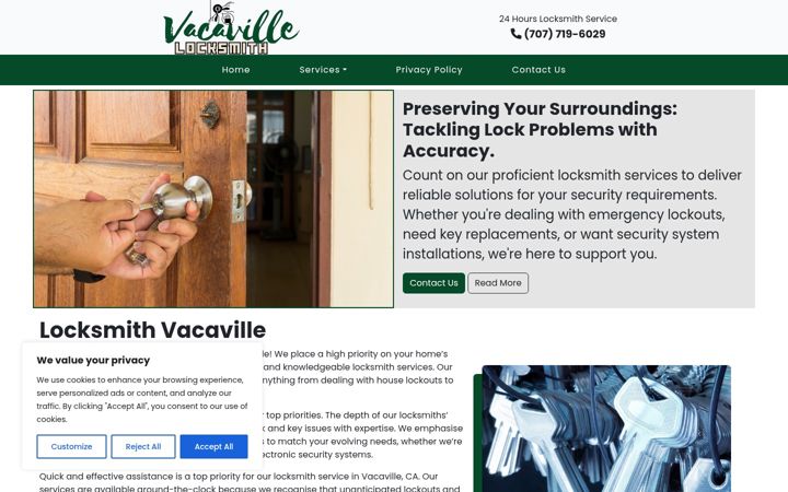 Screenshot of locksmithvacaville.com