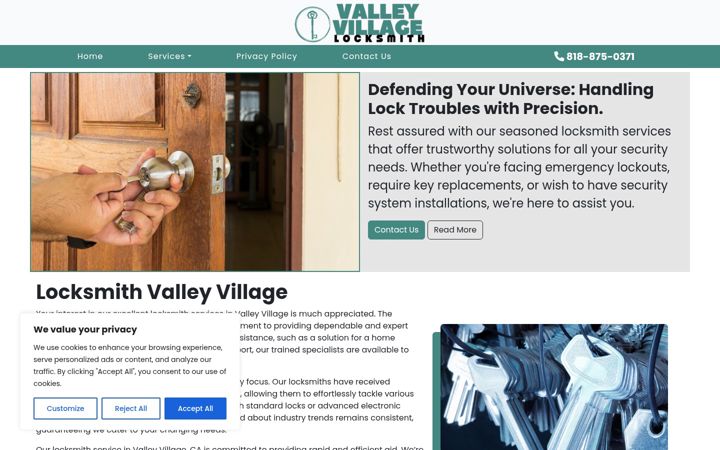 Screenshot of locksmithvalleyvillage.com