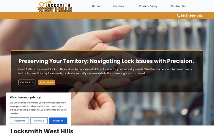 Screenshot of locksmithwesthills.com