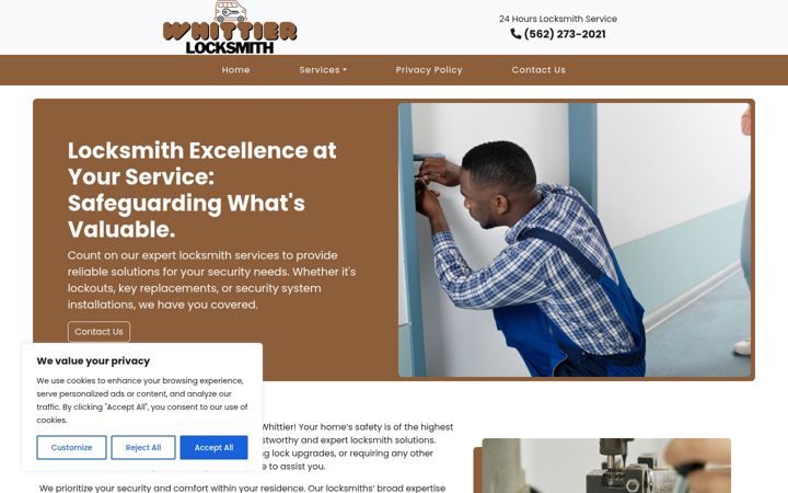 Screenshot of locksmithwhittier.com