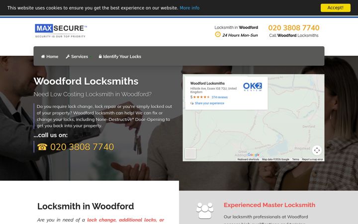 Screenshot of locksmithwoodford.co.uk