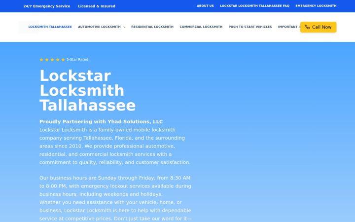 Screenshot of lockstarlocksmithtlh.com
