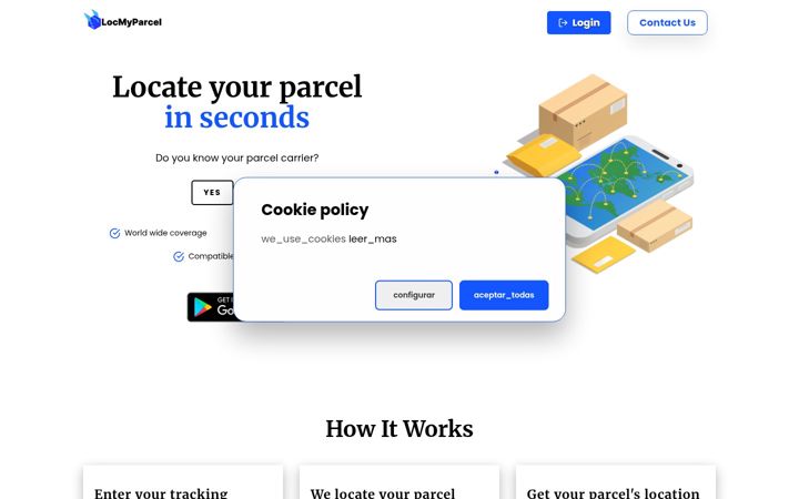 Screenshot of locmyparcel.com
