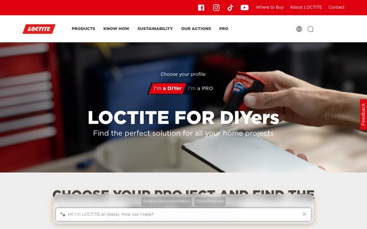 Screenshot of loctiteproducts.com