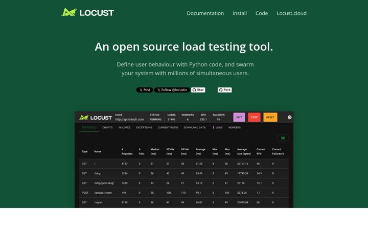 Screenshot stránky locust.io