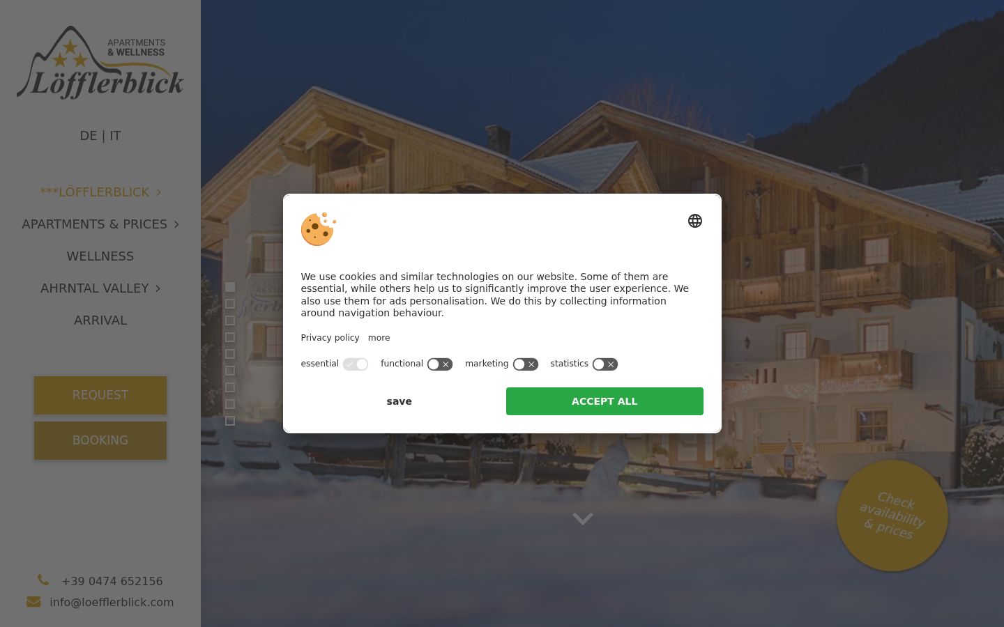 Screenshot del banner di consenso mostrato prima di qualsiasi interazione