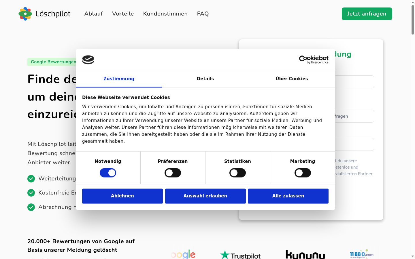 Screenshot of the consent banner shown before any interaction