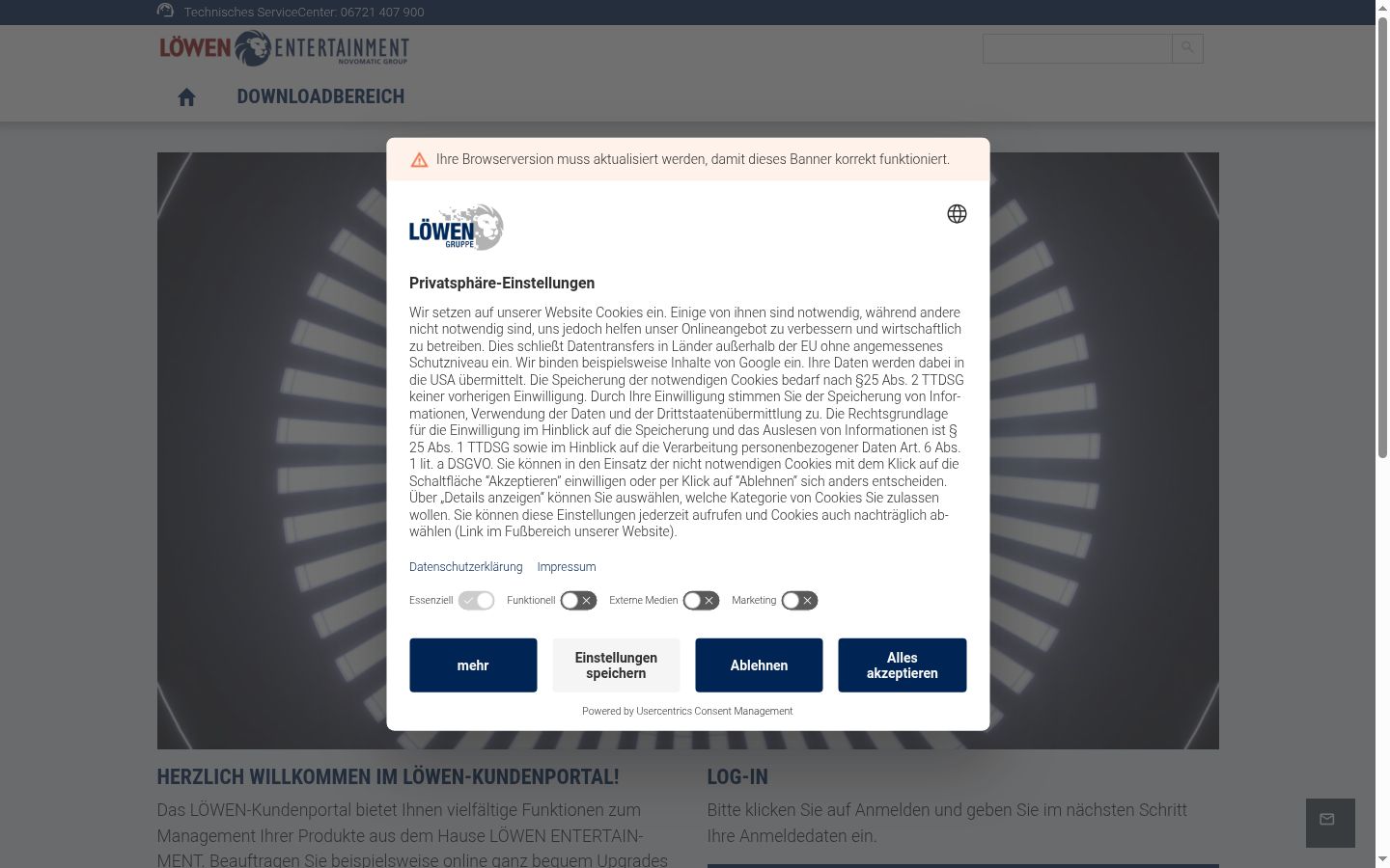 Screenshot of the consent banner shown before any interaction