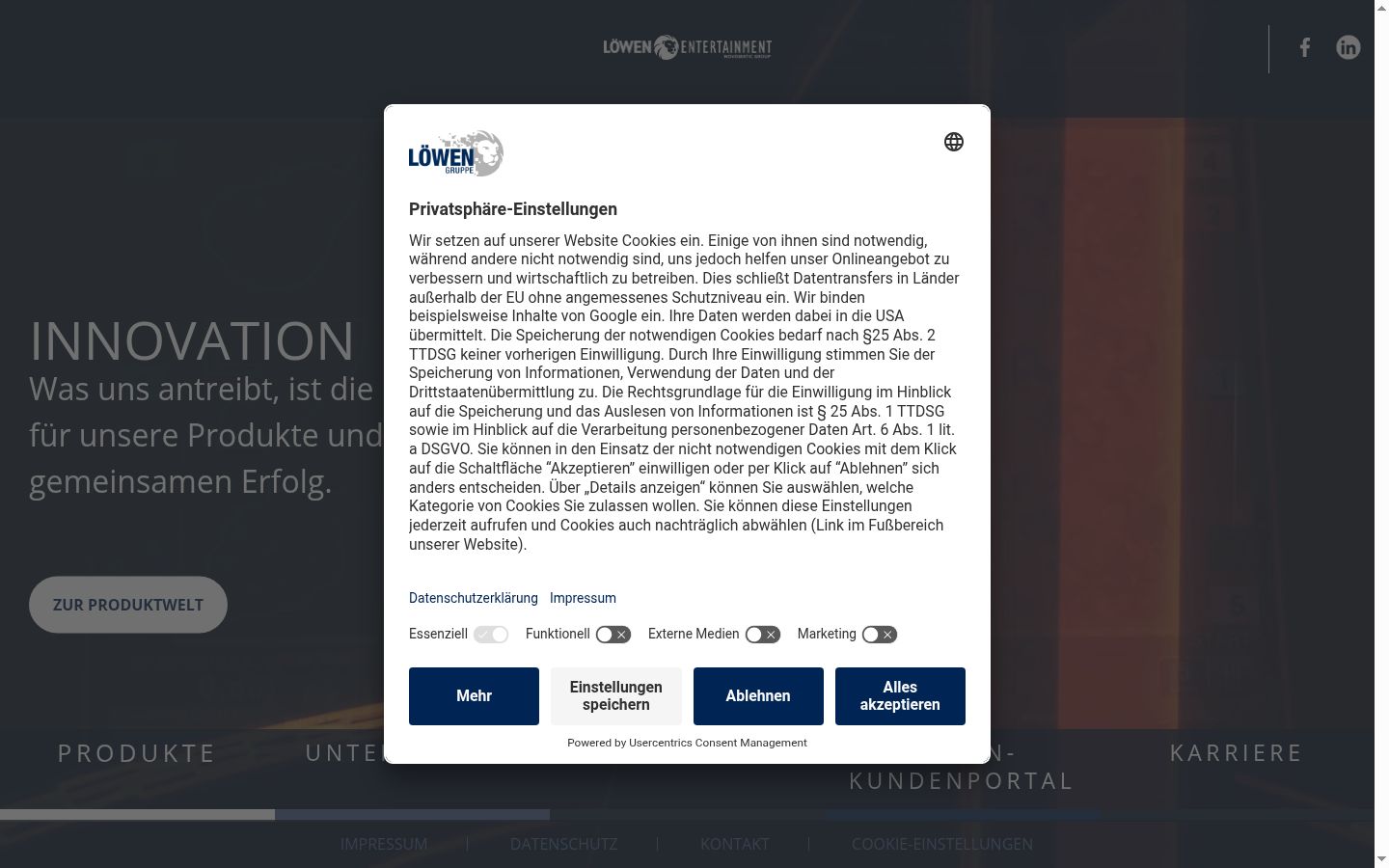 Screenshot del banner di consenso mostrato prima di qualsiasi interazione