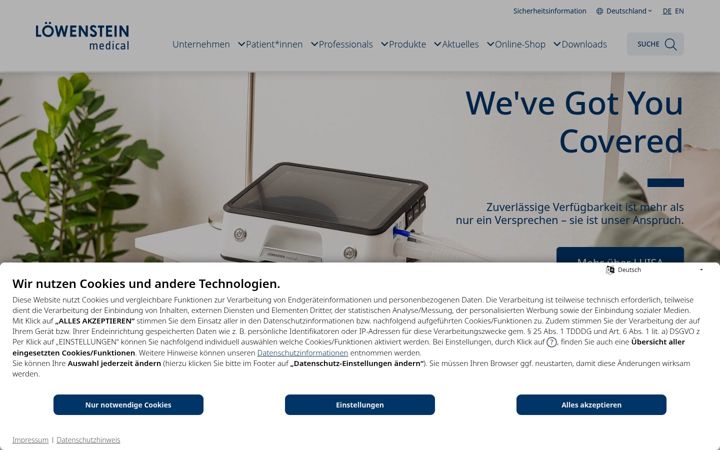 Screenshot of loewensteinmedical.com