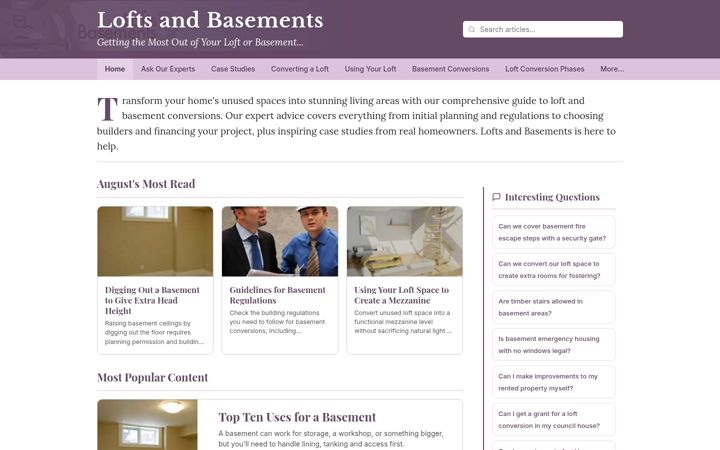 Screenshot of loftsandbasements.co.uk